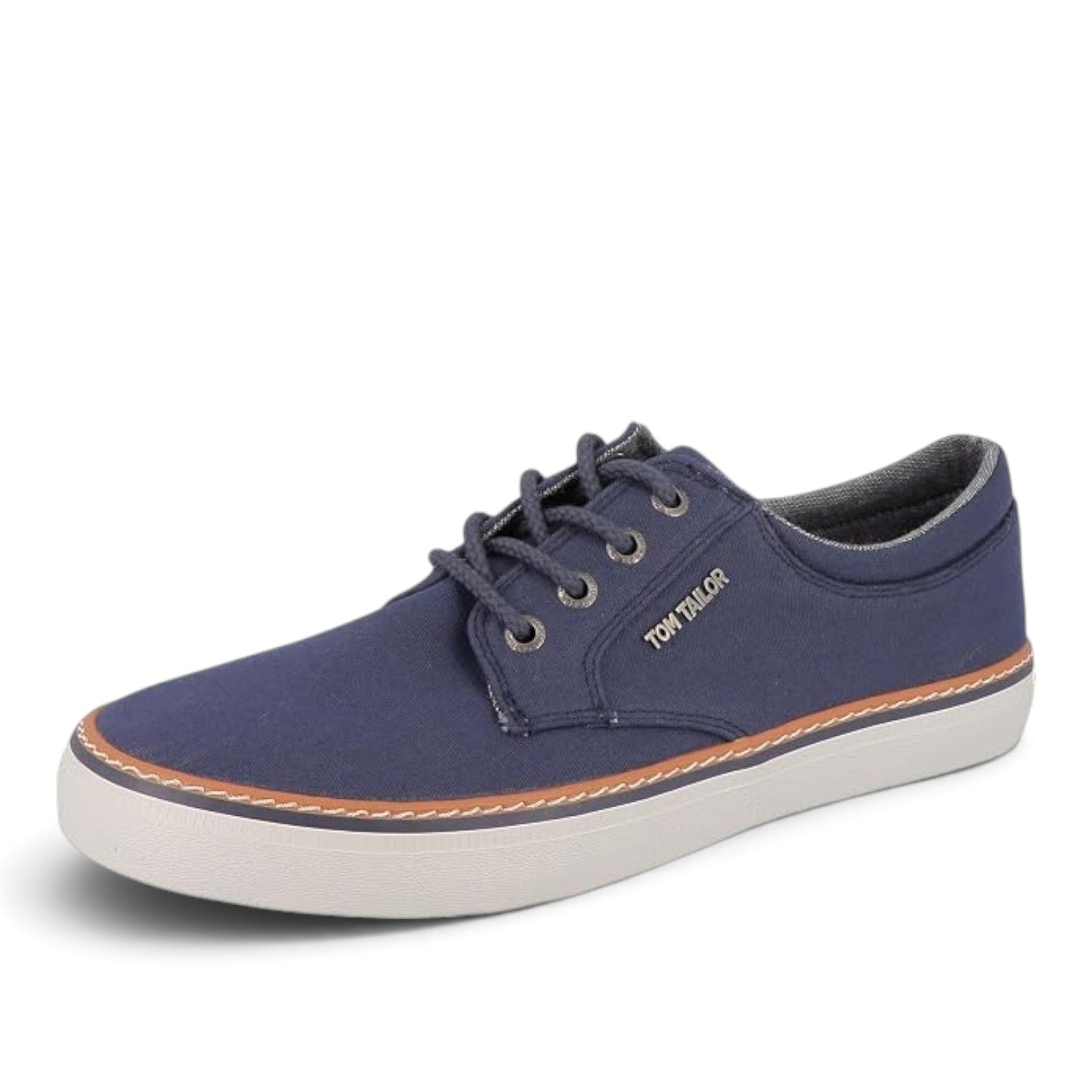 ShoeShop Tom Tailor navy blue canvas lace-up sneakers with white rubber sole and contrast stitching