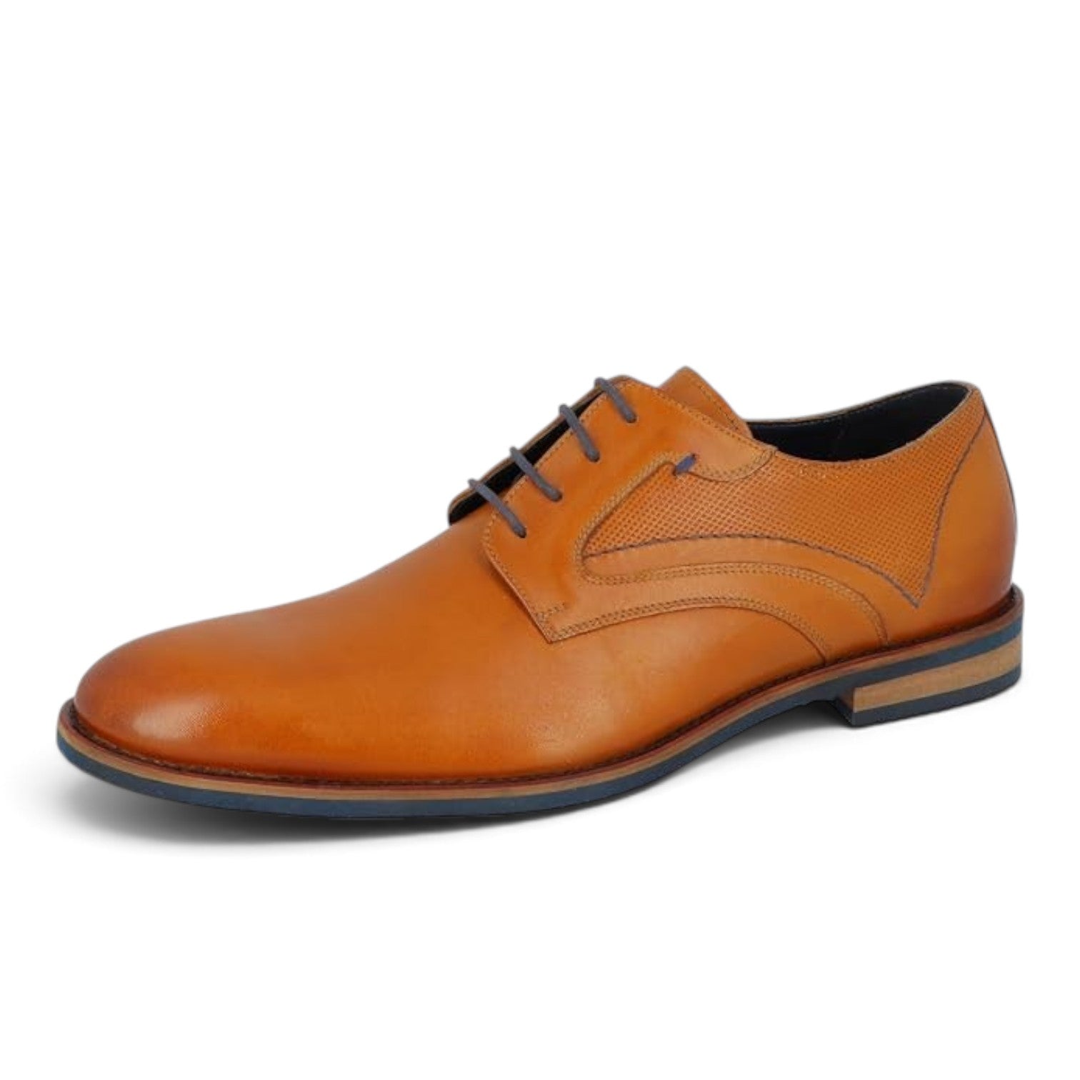 ShoeShop Tom Tailor tan leather derby shoe with lace-up closure and perforated side panel detail