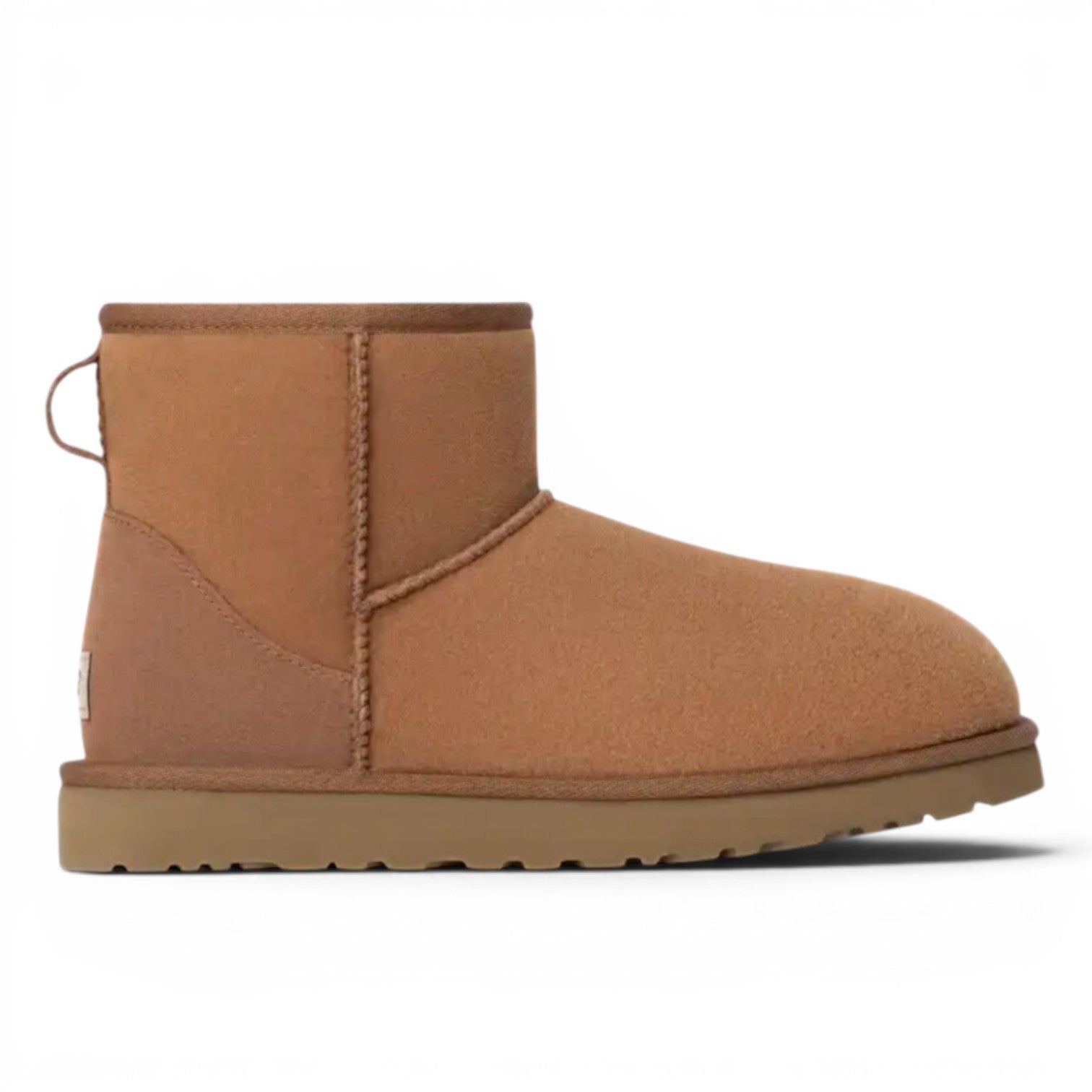 ShoeShop UGG Classic Mini Boot in tan suede with sheepskin lining and sugar cane EVA sole.