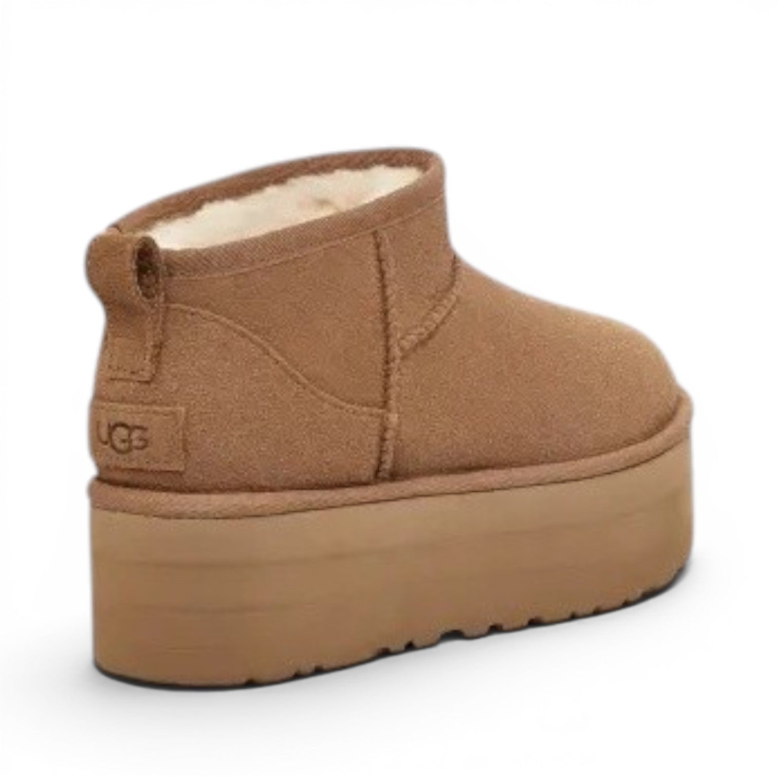 ShoeShop UGG Classic Ultra Mini Platform boots in brown suede with a 5cm platform and sheepskin lining.