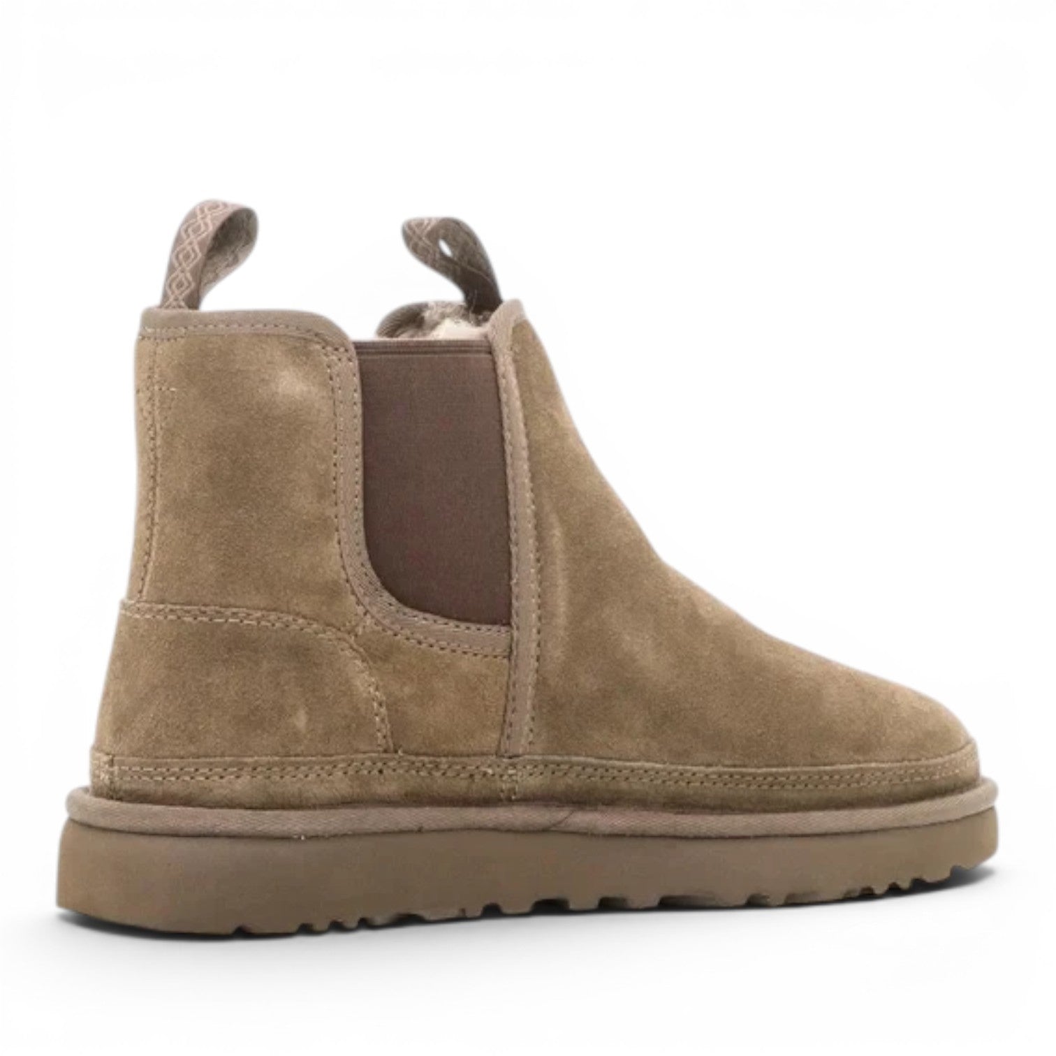 ShoeShop UGG Neumel Chelsea taupe suede boots with recycled wool lining and sugar cane EVA sole.