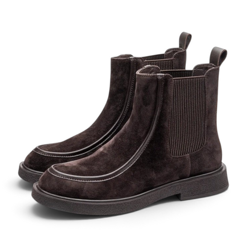 ShoeShop ULLA dark brown suede Chelsea boots with elastic side panels and a thick rubber sole