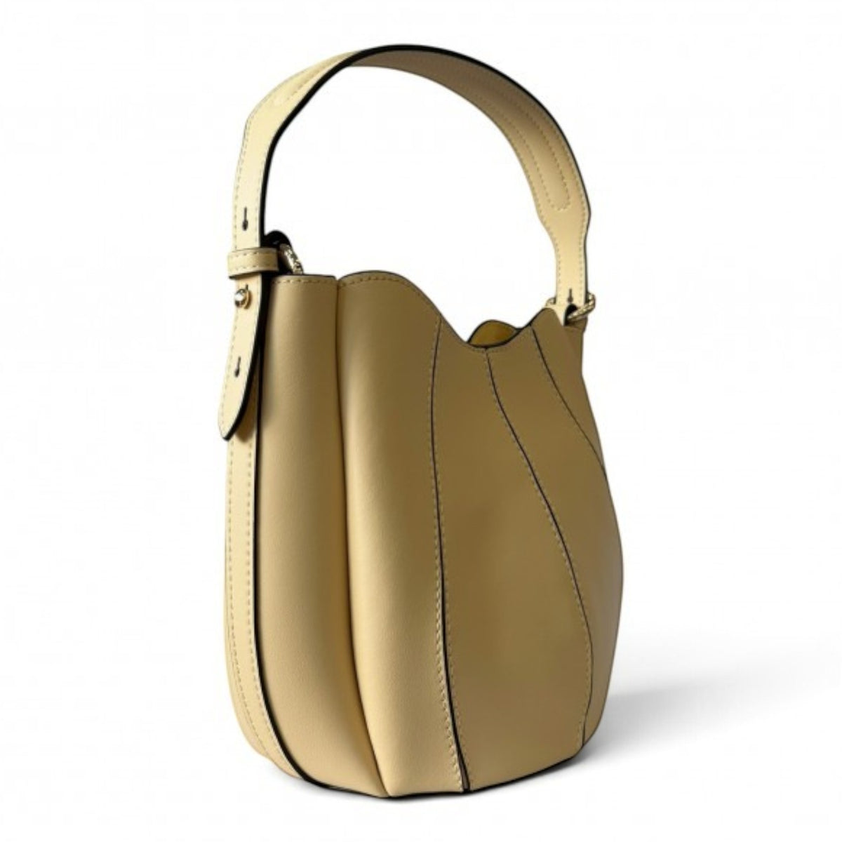 ShoeShop W216 beige structured hobo bag with curved panel detailing and a single shoulder strap
