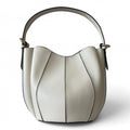 ShoeShop W216 off-white structured bucket bag with a single top handle and black edge detailing