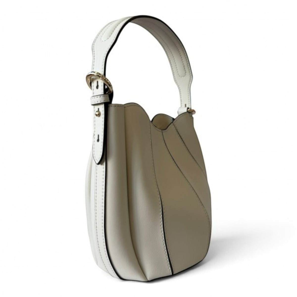 ShoeShop W216 off-white structured leather hobo bag with a single adjustable shoulder strap and gold-tone hardware