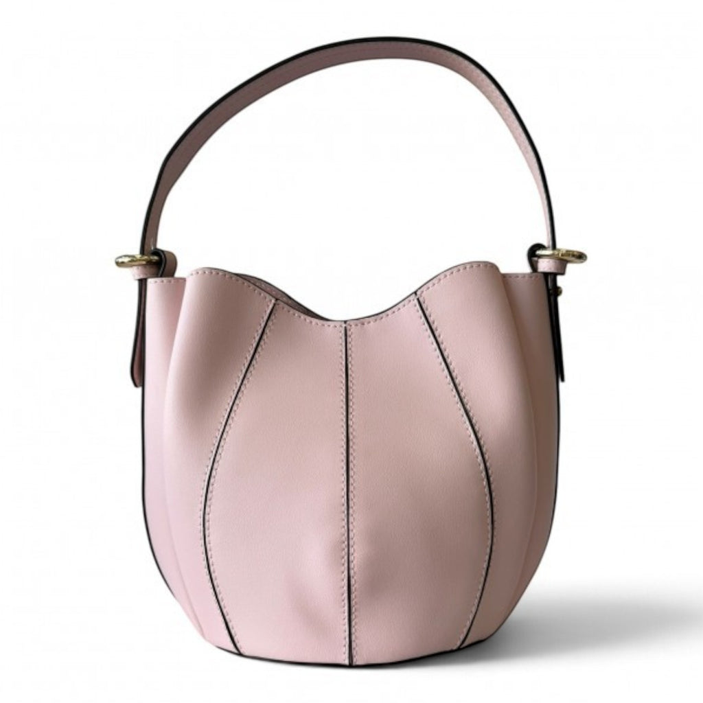 ShoeShop W216 light pink bucket bag with a structured tulip-shaped design and a single shoulder strap