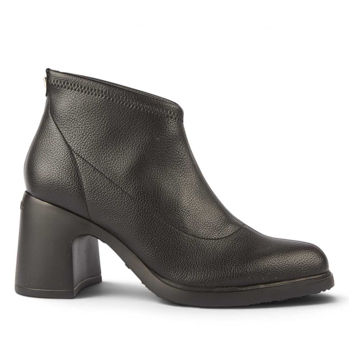 ShoeShop Wonders M-5504 black synthetic ankle boots with an 8 cm block heel and leather-textile lining