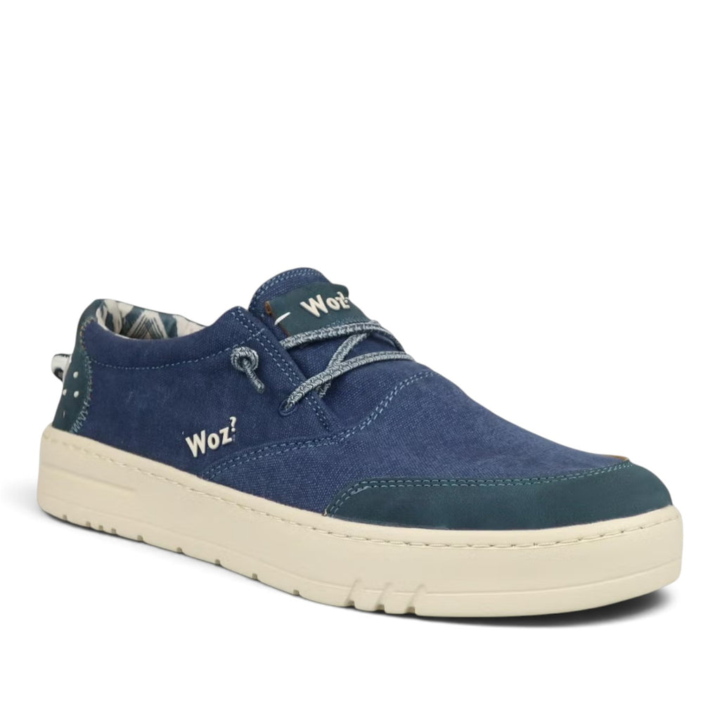 ShoeShop Woz EDDY blue textile casual sneakers with cork insole and white EVA sole