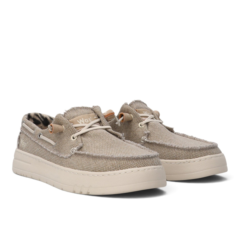 ShoeShop Woz JAMES beige canvas boat shoes with frayed edges and thick rubber soles