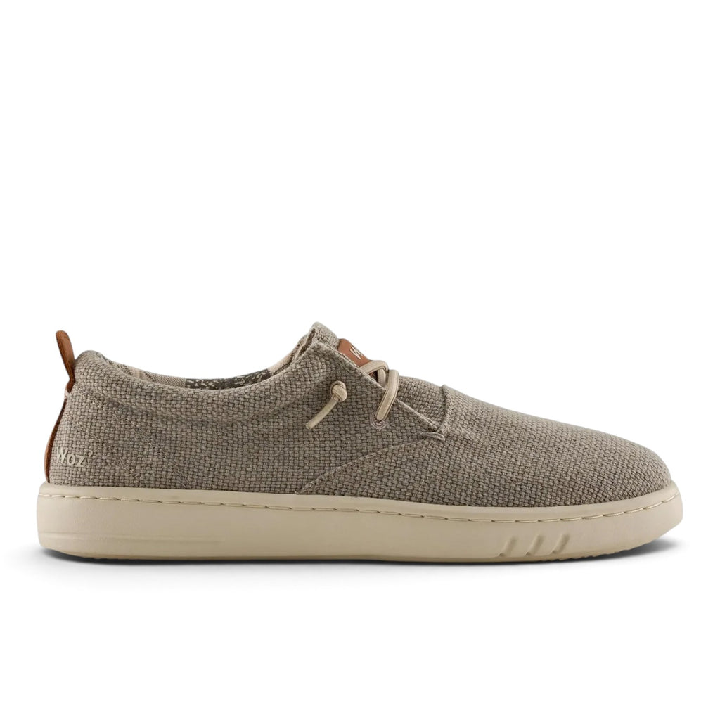 ShoeShop Woz ROBBIE beige canvas casual slip-on shoes with a textured fabric upper and a comfortable rubber sole.