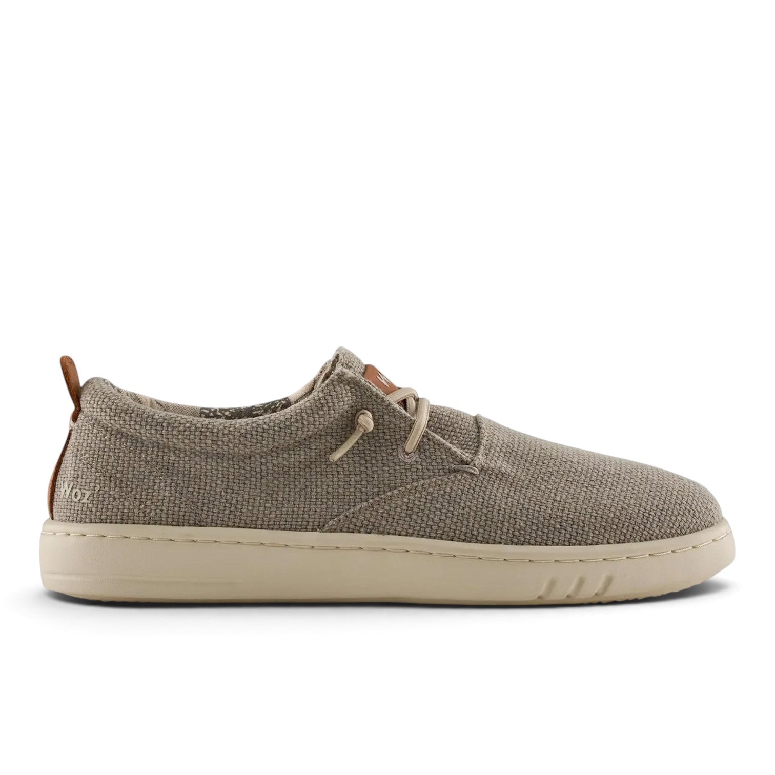 ShoeShop Woz ROBBIE beige canvas casual slip-on shoes with a textured fabric upper and a comfortable rubber sole.