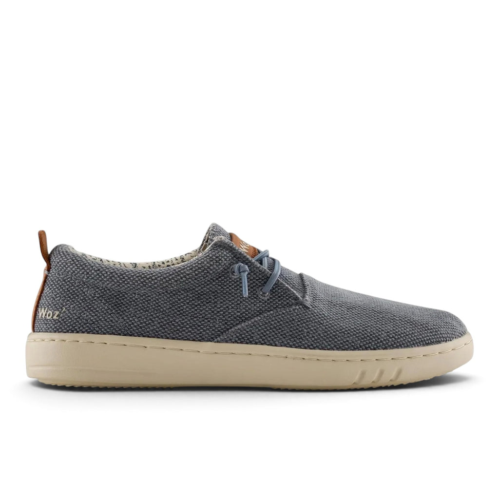 ShoeShop Woz ROBBIE grey canvas casual slip-on shoe with beige rubber sole and brown leather heel detail