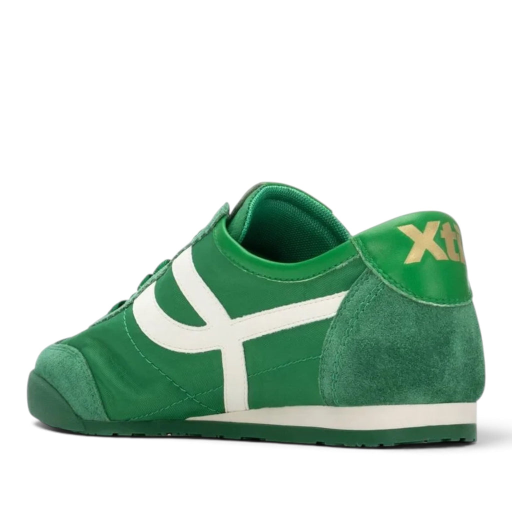 ShoeShop XTI 145218 green sneakers with white side logo and suede detailing, rear view