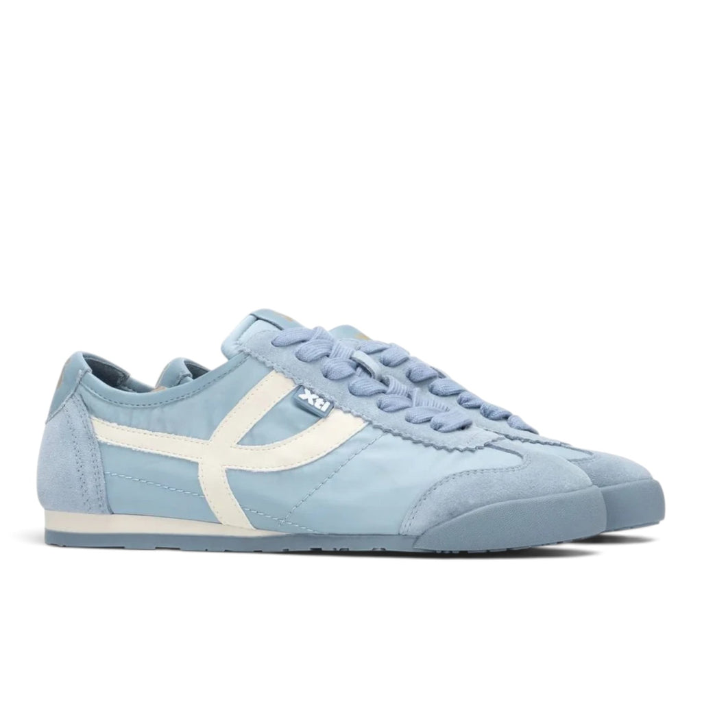 ShoeShop XTI 145218 light blue low-top sneakers with suede and nylon panels and white side stripe detail