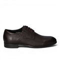ShoeShop dark brown leather derby shoes with a 2cm heel and lace-up closure.